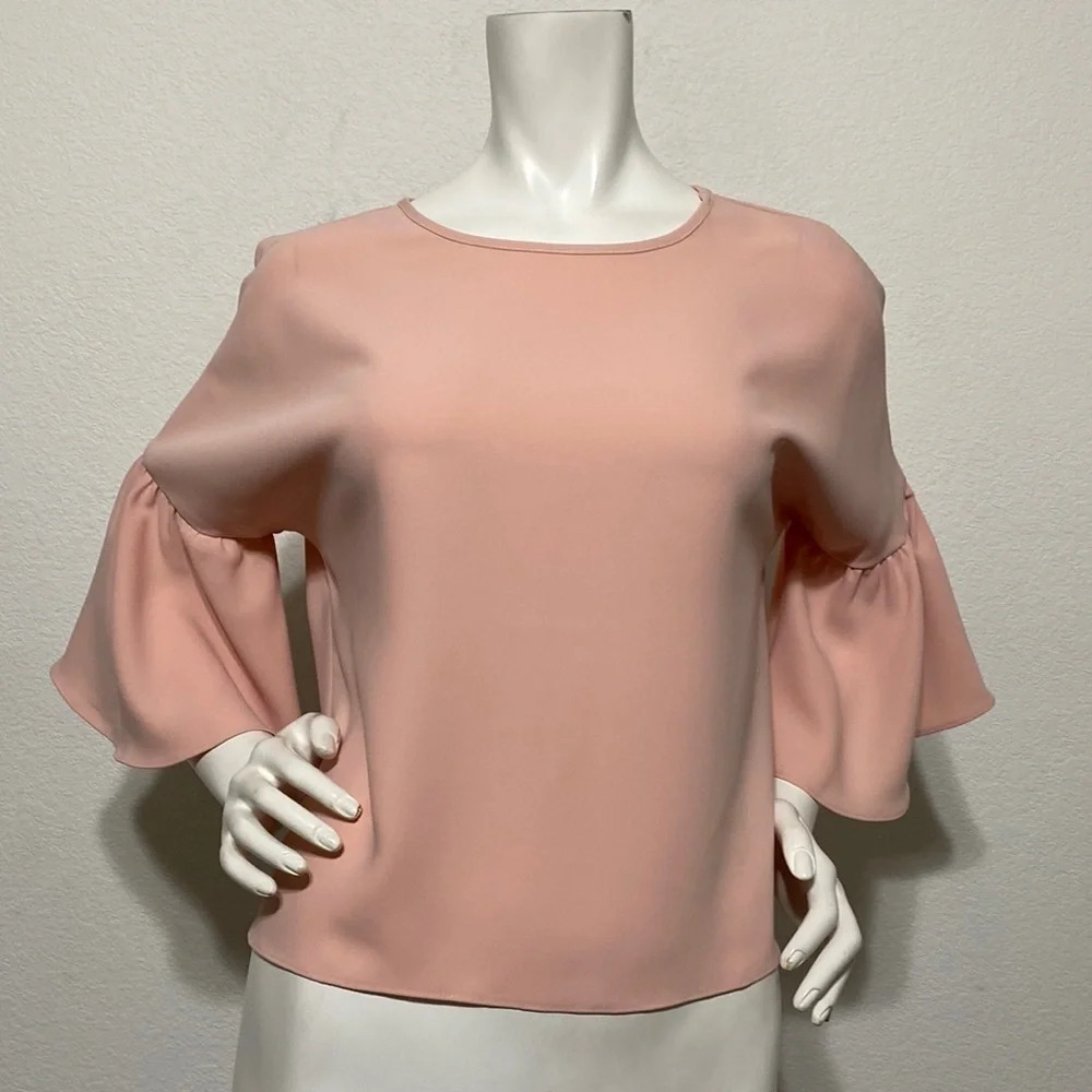 Amanda Uprichard Blush Pink Bell Sleeve Blouse Size 0/2